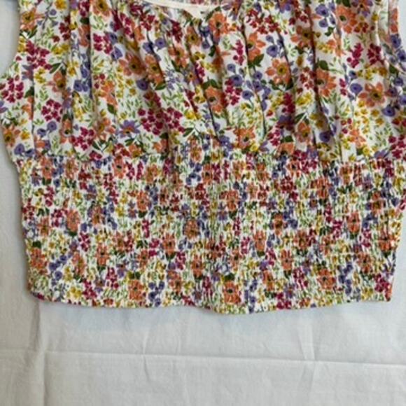 Cottage Core Crop Top Women LG Floral Tie Smock‎ Milk Maid Feminine Prairie Mine - Picture 3 of 7